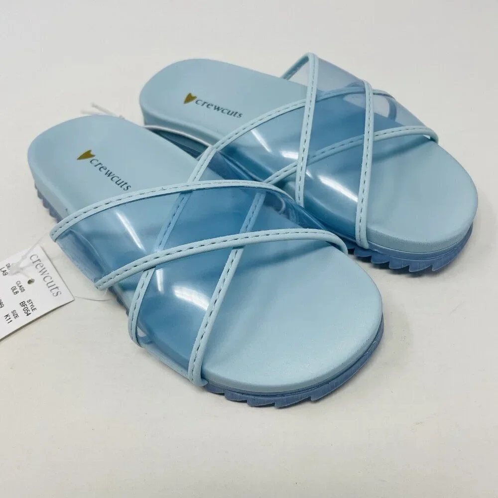 J Crew Crewcuts Little Girl K11 Slip On Pool Clear Jelly Sandals in Blue $45 220